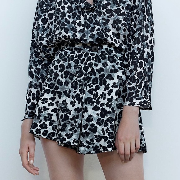 Zara Pants - NET Zara cheetah leopard print satin skort/shorts in blue